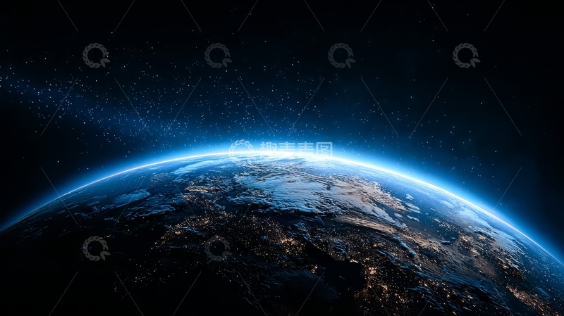 高清大图下载【趣麦麦图】地球夜景与蓝色光晕