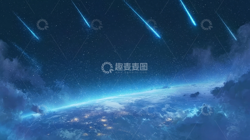 高清大图下载【趣麦麦图】流星划过夜空，地球曲率尽显
