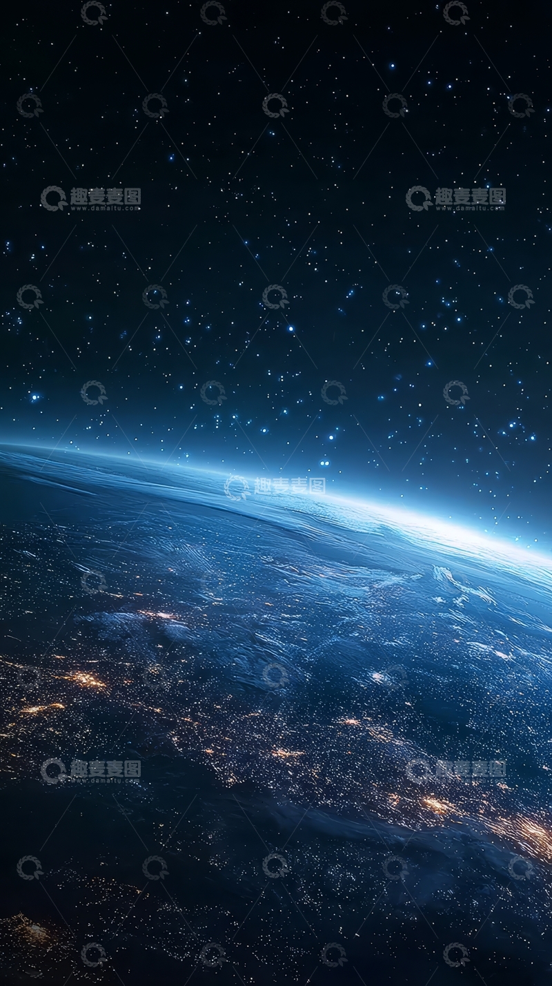 高清大图下载【趣麦麦图】地球夜景与星空的壮丽交界