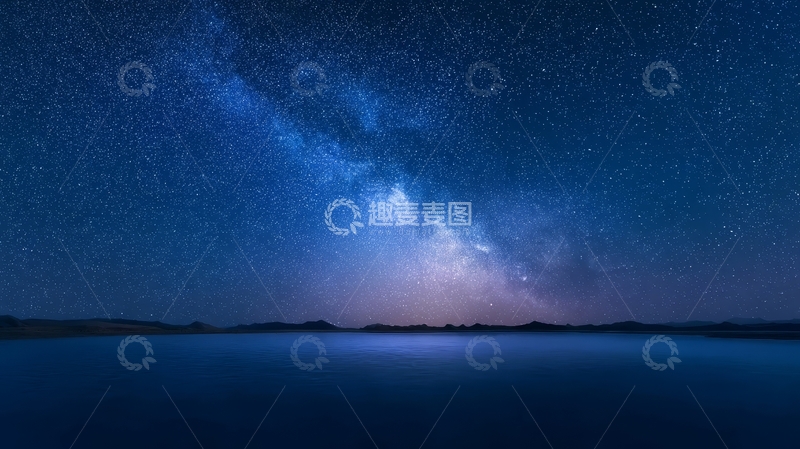 高清大图下载【趣麦麦图】银河横跨夜空，湖面宁静如镜