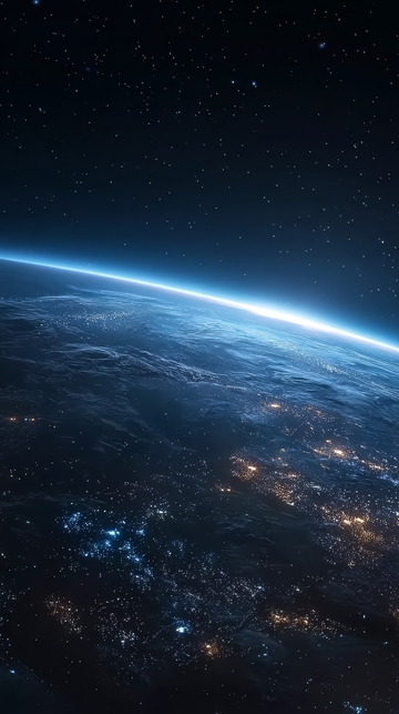 地球夜景：城市灯火与星空