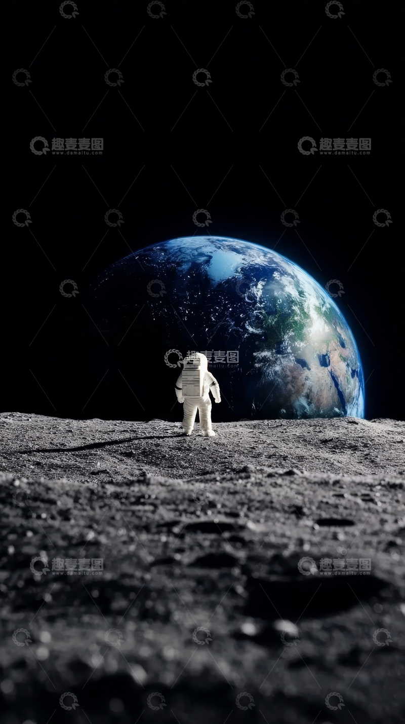 高清大图下载【趣麦麦图】宇航员在月球表面眺望地球