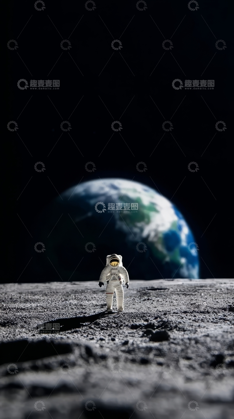 高清大图下载【趣麦麦图】宇航员在月球表面眺望地球