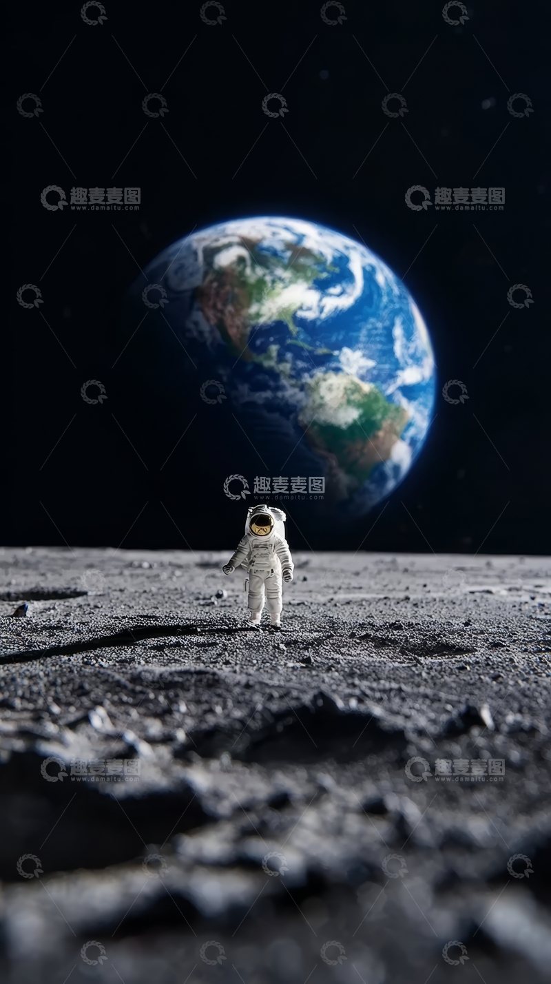 高清大图下载【趣麦麦图】宇航员在月球表面眺望地球