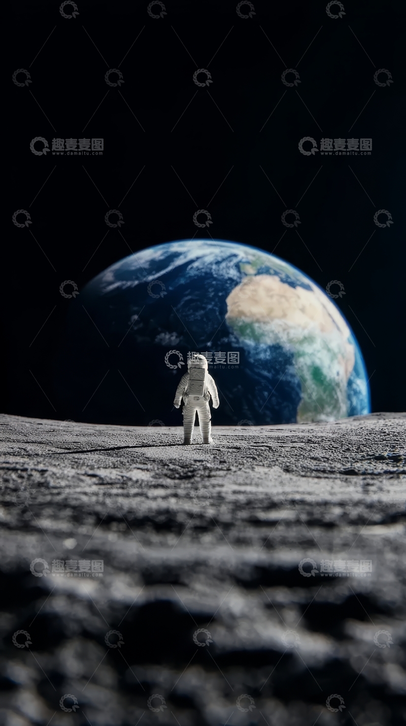 高清大图下载【趣麦麦图】宇航员在月球上眺望地球