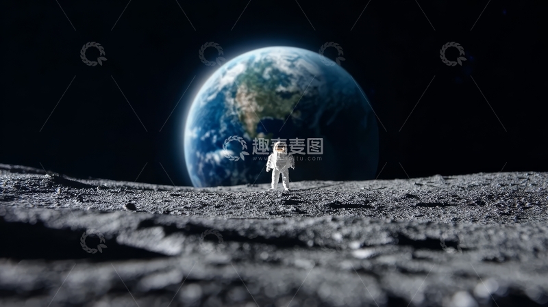 高清大图下载【趣麦麦图】宇航员在月球表面眺望地球