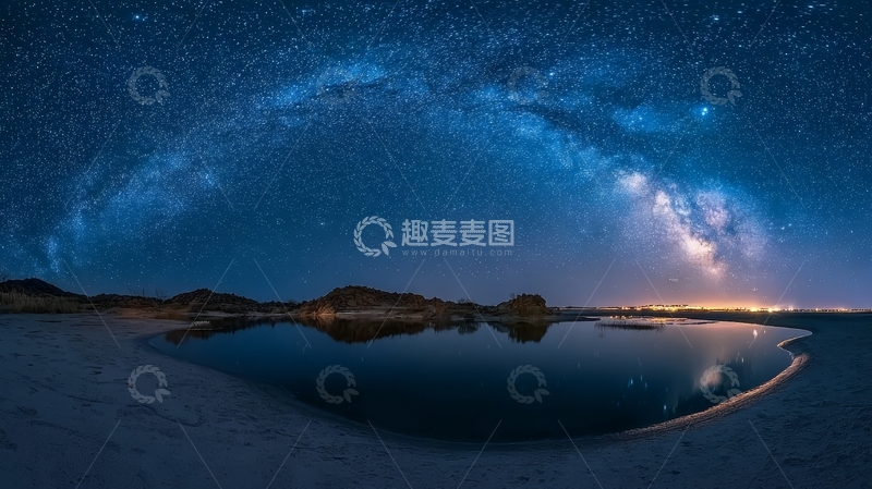高清大图下载【趣麦麦图】银河横跨夜空，湖面倒映星辰