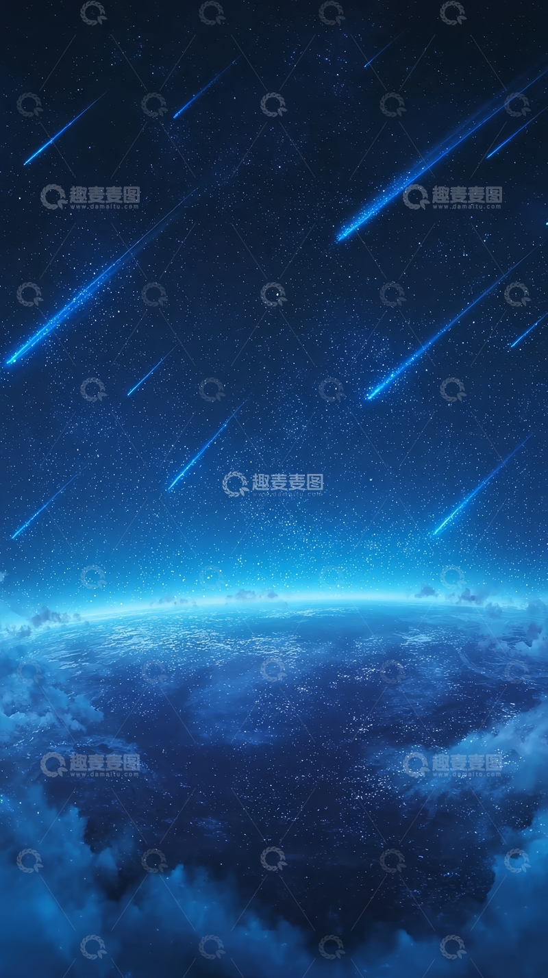 高清大图下载【趣麦麦图】夜空流星划过地球云层