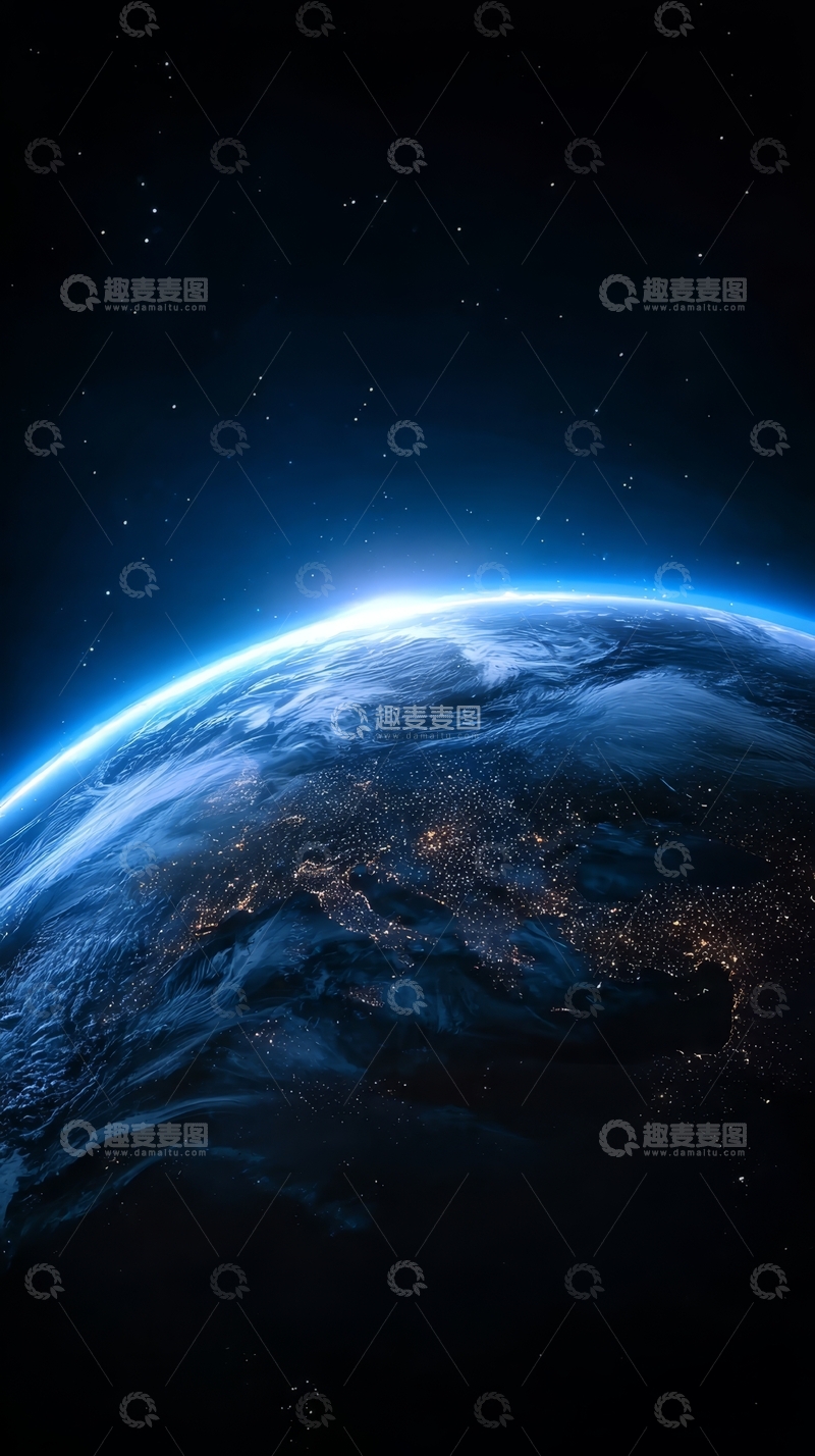 高清大图下载【趣麦麦图】地球夜景与星空的壮丽交汇