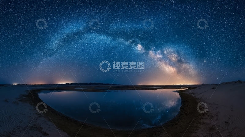 高清大图下载【趣麦麦图】银河映照在静谧的池塘中