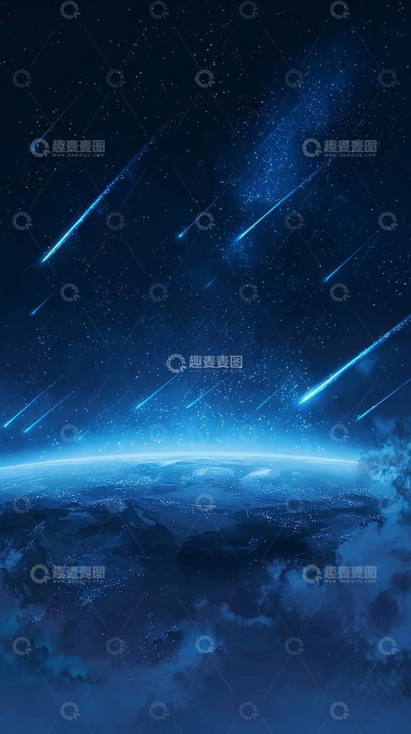 高清大图下载【趣麦麦图】蓝色星球上的流星雨