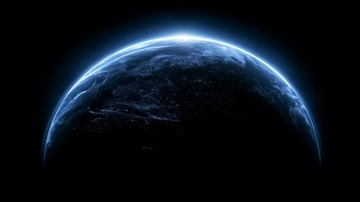 地球夜景，蓝色光晕环绕