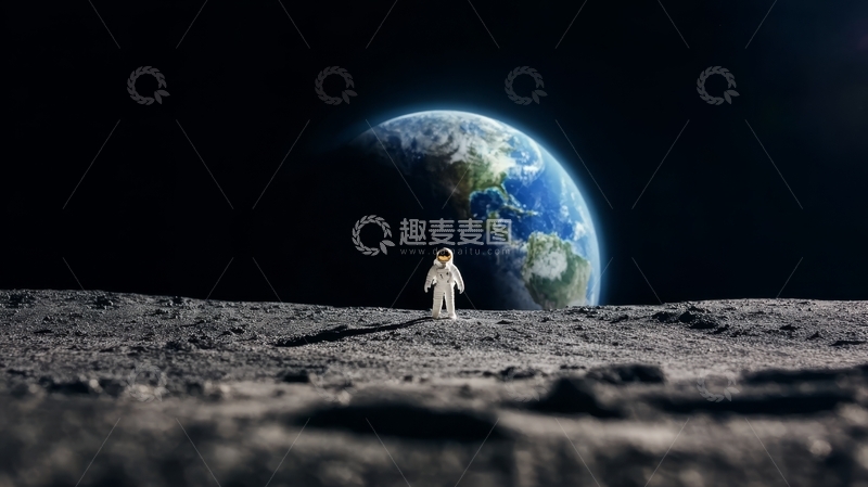 高清大图下载【趣麦麦图】宇航员在月球表面眺望地球