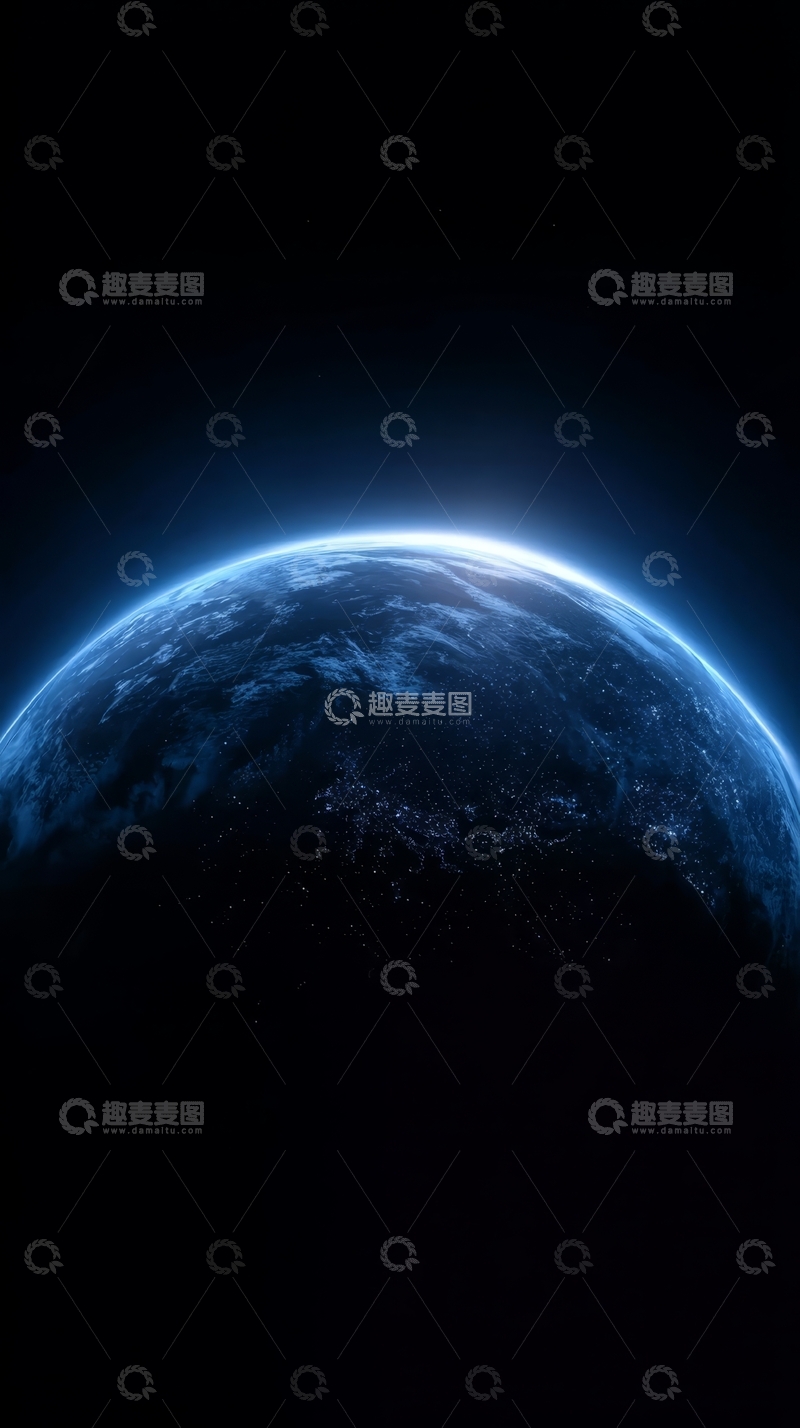 高清大图下载【趣麦麦图】地球夜景，蓝色光辉环绕