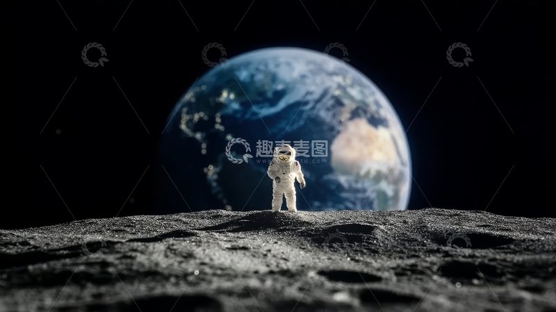 高清大图下载【趣麦麦图】宇航员在月球上眺望地球