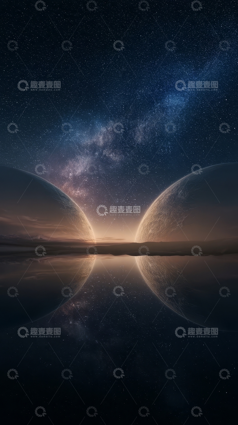 高清大图下载【趣麦麦图】星河映照，双月对称的宇宙奇观