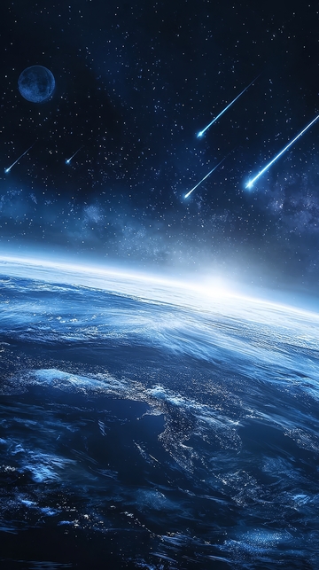 地球夜景与流星划过