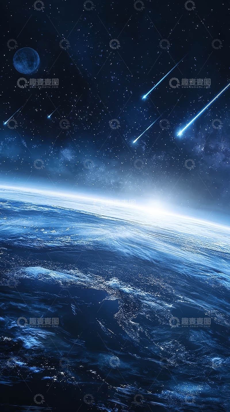 高清大图下载【趣麦麦图】地球夜景与流星划过