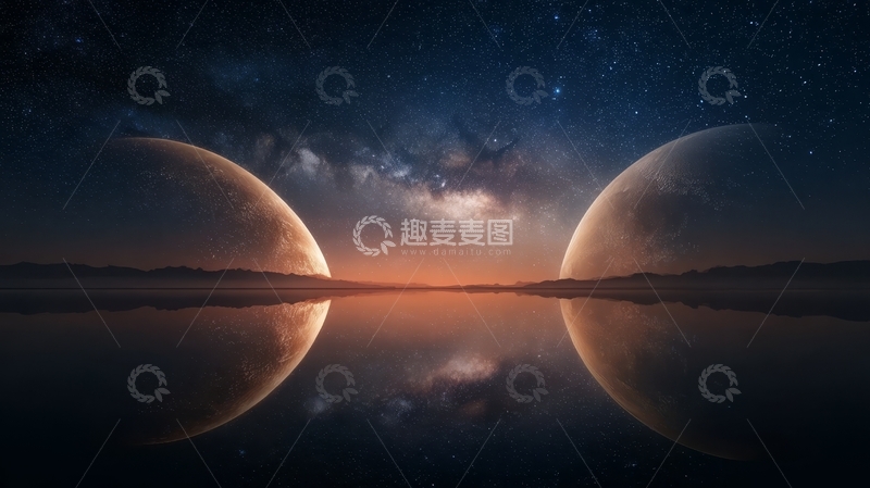 高清大图下载【趣麦麦图】双行星倒影的宇宙景象
