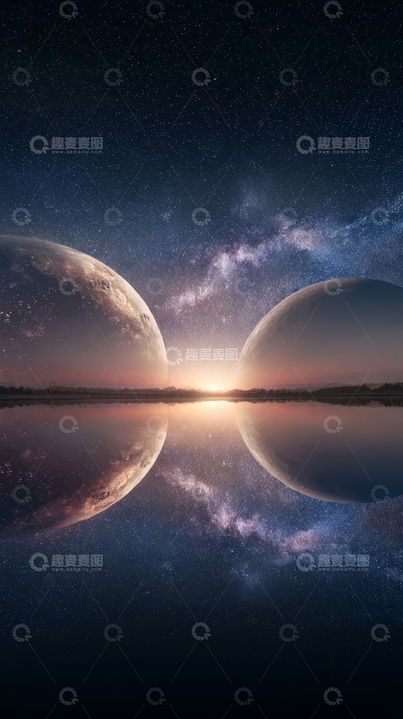 高清大图下载【趣麦麦图】星河映照下的双行星景观