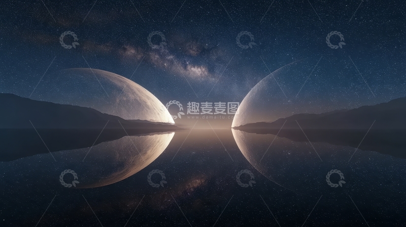 高清大图下载【趣麦麦图】星河映照下的神秘双月