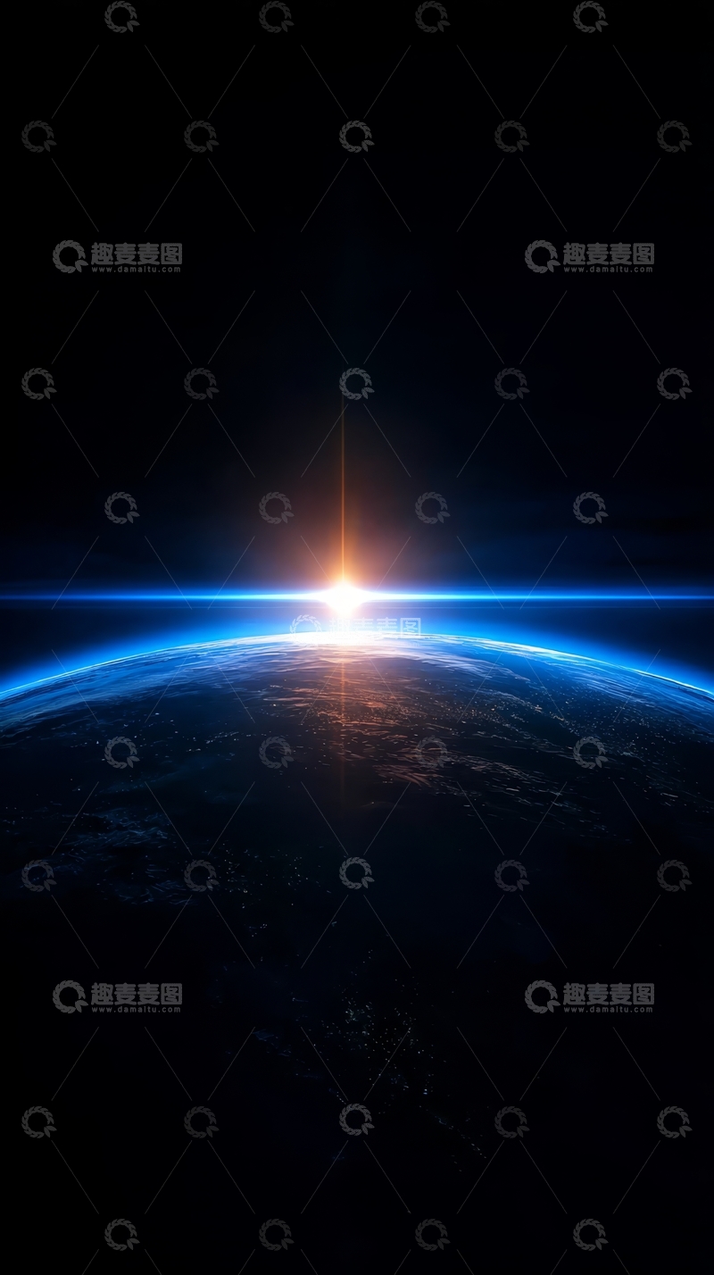 高清大图下载【趣麦麦图】地球日出，蓝色光晕环绕