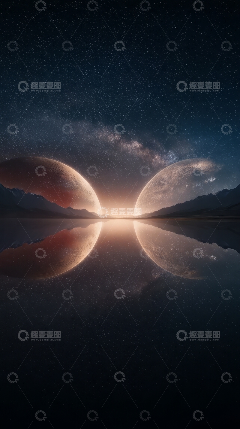 高清大图下载【趣麦麦图】-星河映照下的双行星景观