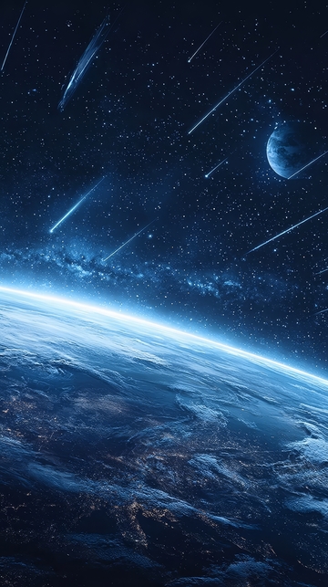地球夜景与流星雨