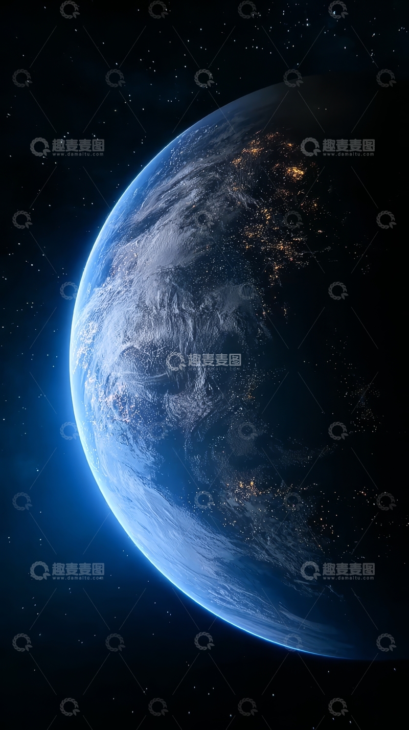 高清大图下载【趣麦麦图】地球夜景，城市灯光与海洋