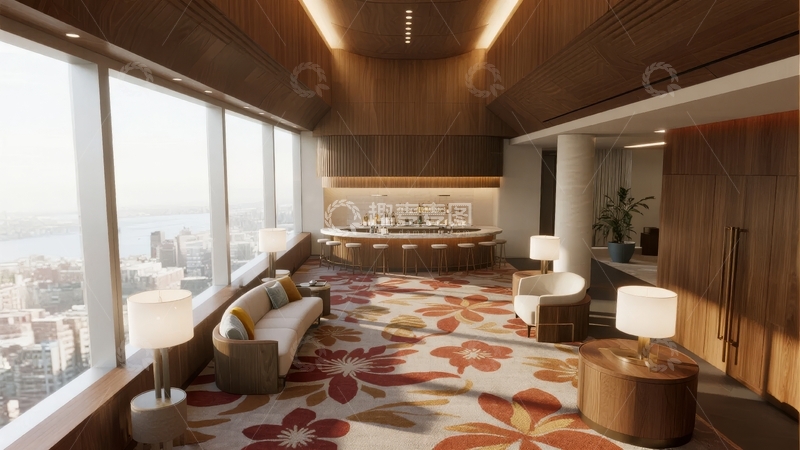 高清大图下载【趣麦麦图】现代豪华客厅与城市景观