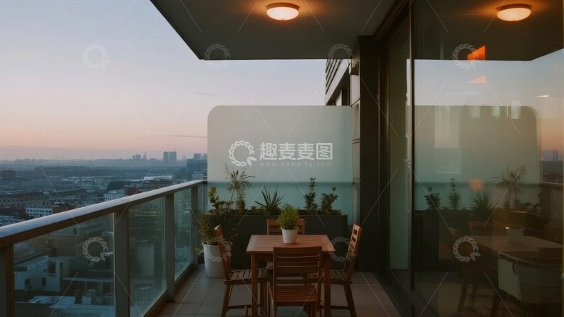 高清大图下载【趣麦麦图】城市阳台黄昏景色