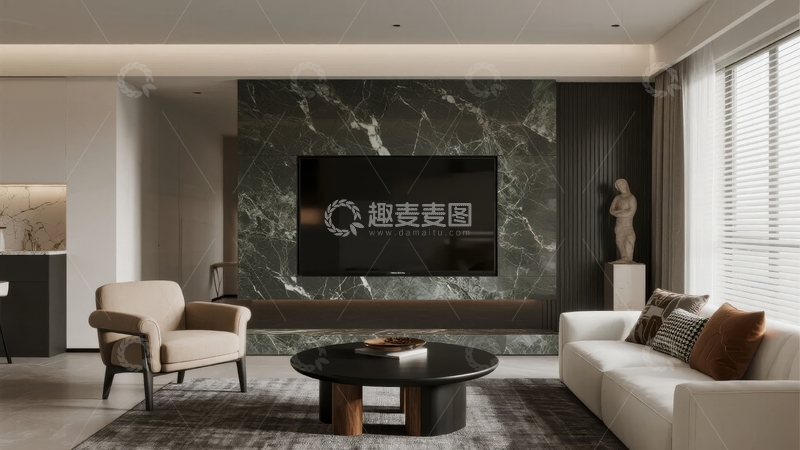 高清大图下载【趣麦麦图】现代客厅大理石电视墙设计