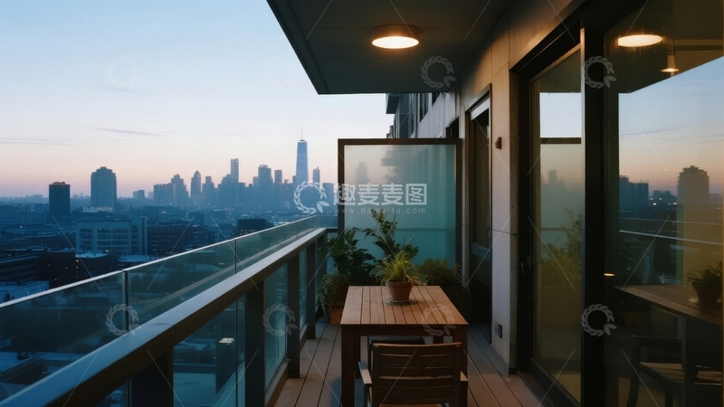 高清大图下载【趣麦麦图】城市天际线旁的阳台景观