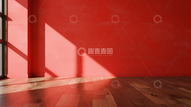 高清大图下载【趣麦麦图】红色墙壁与光影的室内空间