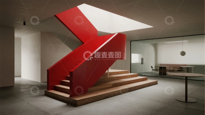 高清大图下载【趣麦麦图】红色楼梯的现代室内设计