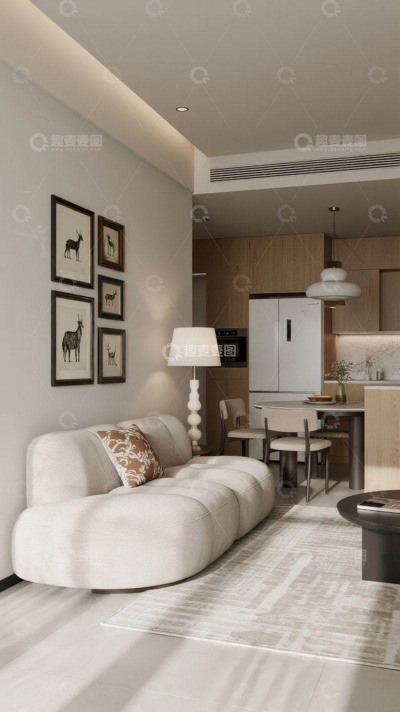 高清大图下载【趣麦麦图】现代简约风格客厅与厨房空间