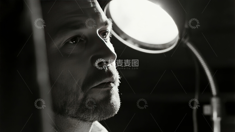 高清大图下载【趣麦麦图】黑白光影下的沉思男子