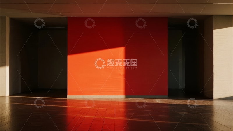 高清大图下载【趣麦麦图】红色墙面与光影的室内空间
