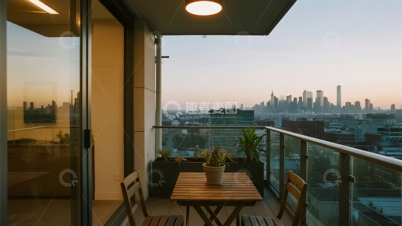 高清大图下载【趣麦麦图】城市天际线阳台景观