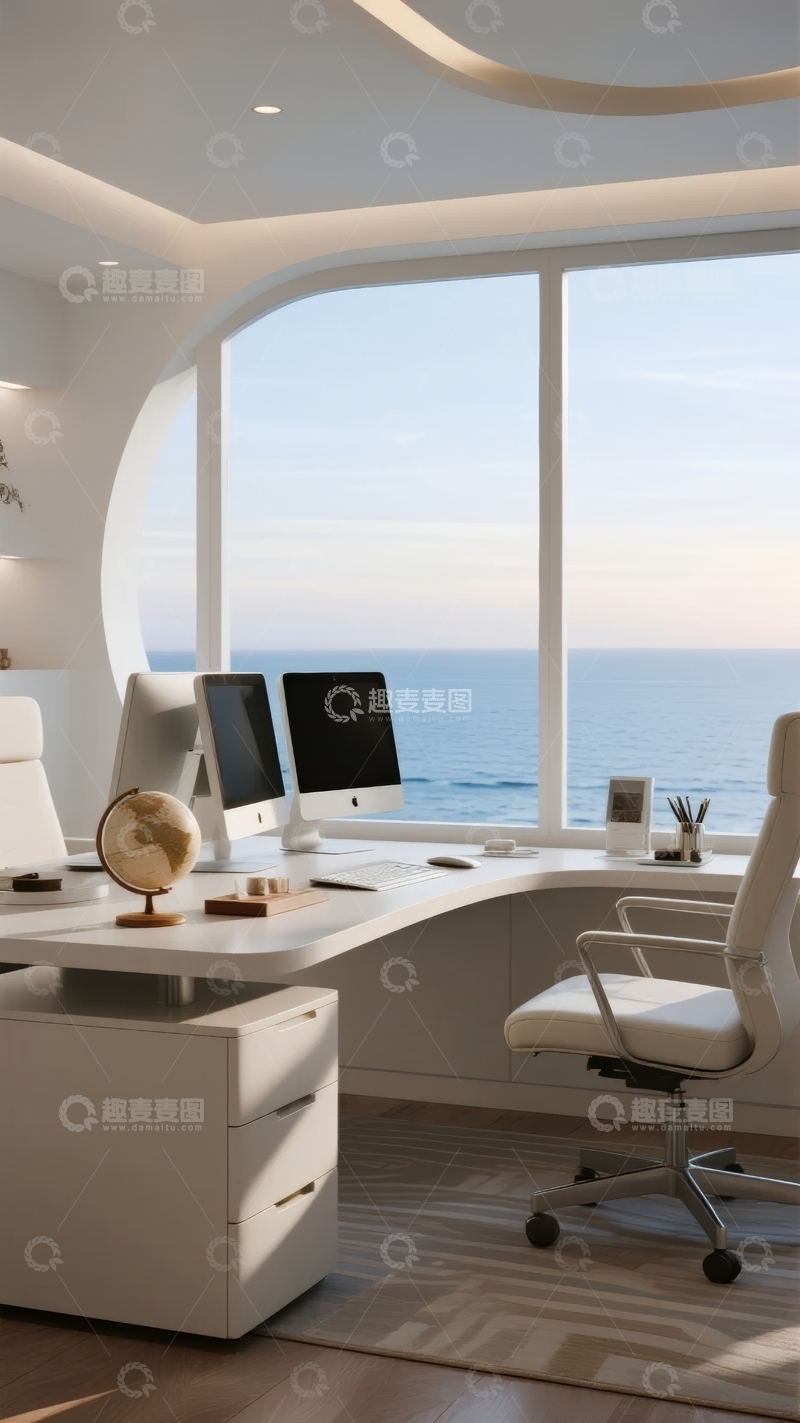 高清大图下载【趣麦麦图】现代办公室海景工作区