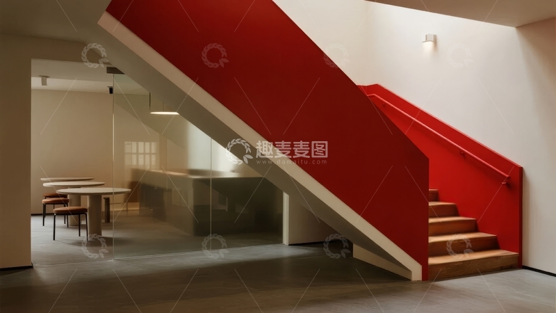高清大图下载【趣麦麦图】红色楼梯的现代室内空间