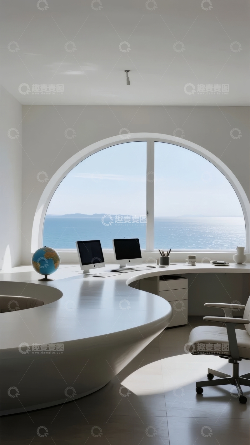高清大图下载【趣麦麦图】现代办公室内景海景窗