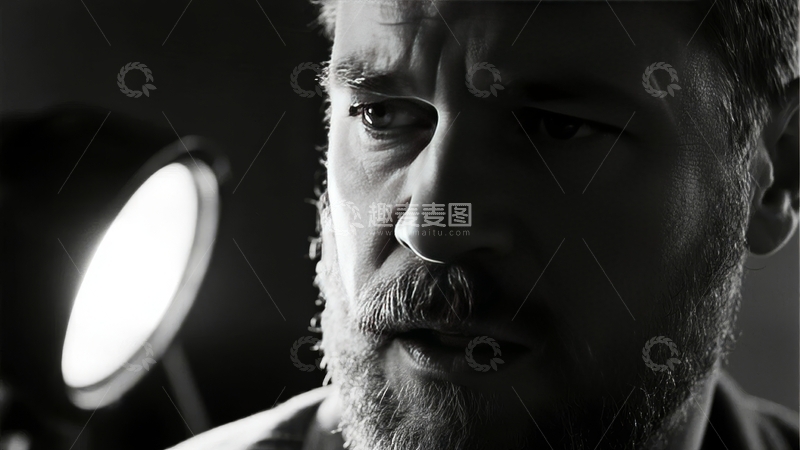 高清大图下载【趣麦麦图】黑白光影中男子的侧脸特写