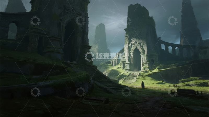 高清大图下载【趣麦麦图】荒废古堡中的孤独身影