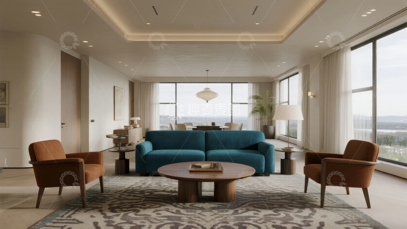 高清大图下载【趣麦麦图】现代客厅布置宽敞明亮