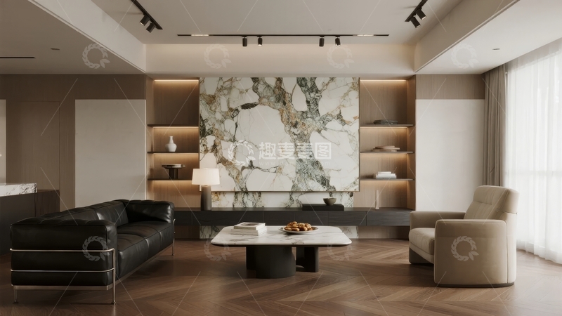高清大图下载【趣麦麦图】现代客厅大理石背景墙设计