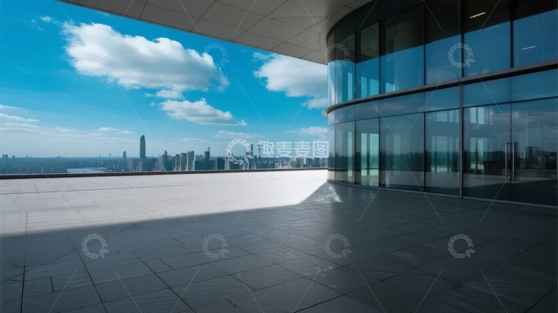 高清大图下载【趣麦麦图】现代建筑屋顶平台城市远景