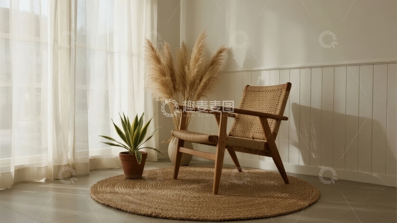 高清大图下载【趣麦麦图】木质椅子置于室内温馨角落