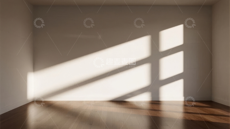 高清大图下载【趣麦麦图】阳光透过窗户投射在空房间的地板上