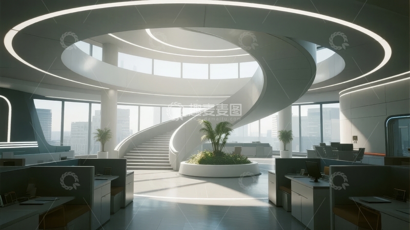 高清大图下载【趣麦麦图】现代螺旋楼梯办公室内部